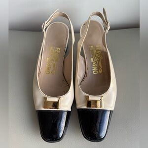 Salvatore Ferragamo Black and Cream Slingback